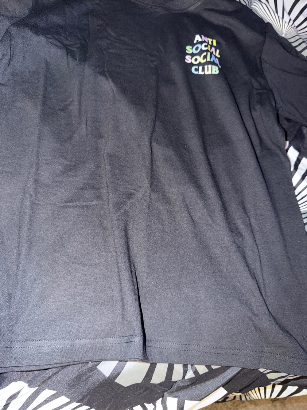 Anti Social Social Club Black Tee with Pastel Multi-Color Chest Logo